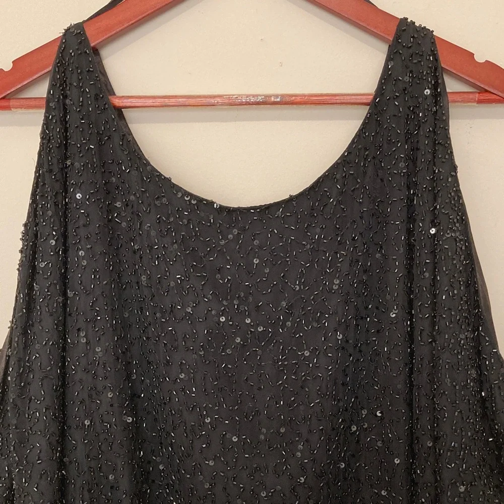 Pisarro Nights Black Sparkle Cold Shoulder Dress , silk fully beaded with liner